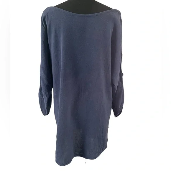 Soft Surroundings Navy Blue Cutout Long Sleeve Tunic Boat Neck Cotton Sz L - Picture 3 of 4